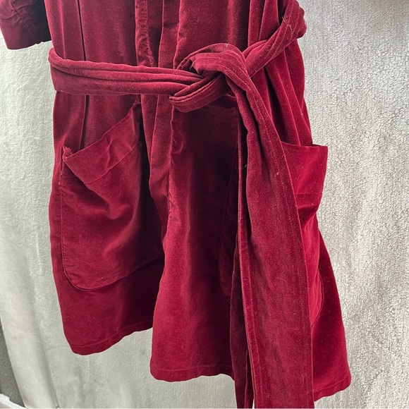 Vtg Fred Segal Maroon Red Faux Velvet Robe Med - 1980’s Sleepwear -Old Hollywood - Picture 3 of 9